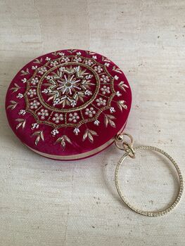 Hot Pink Circular Velvet Bangle Clutch Bag, 4 of 7