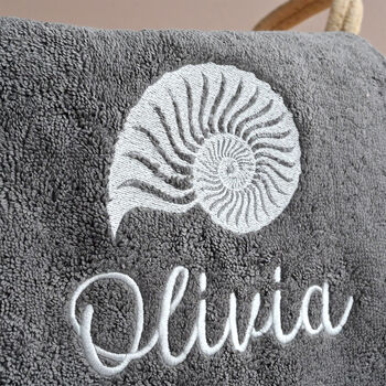 Personalised Grey Hand Towel With Shell, 2 of 6