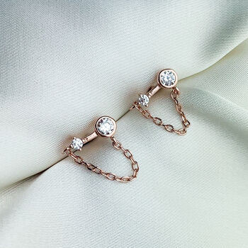 Sterling Silver Crystal Chain Dangle Stud Earrings, 4 of 6