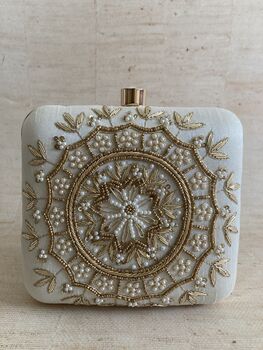 Off White Mandala Design Square Clutch Bag, 5 of 9