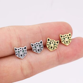 Leopard Stud Earrings In Sterling Silver, 2 of 12