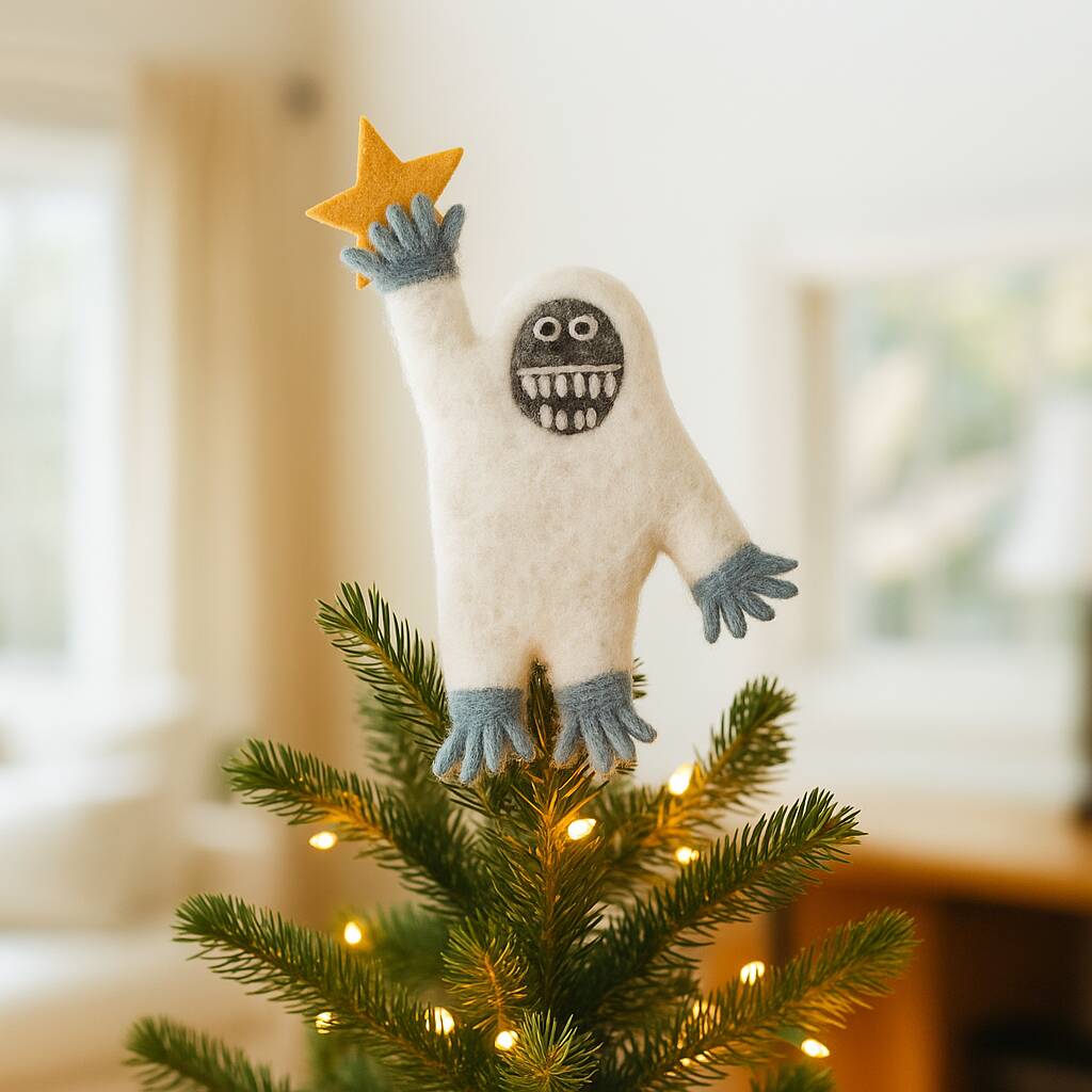 Handmade Felt Festive Yeti Christmas Tree Topper, 1 of 2