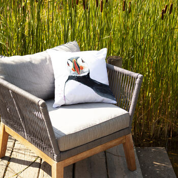 Inky Puffin Outdoor Cushion For Garden Furniture, 7 of 9