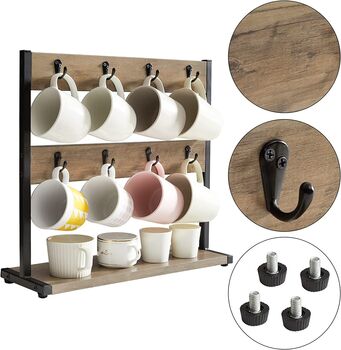 Greige Two Tier Coffee Mug Holder Stand, 7 of 7