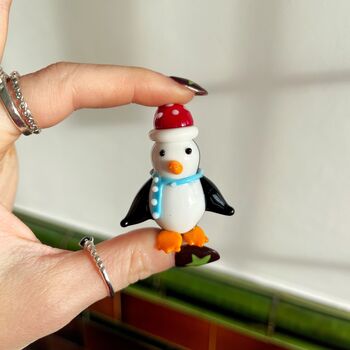 Hand Blown Tiny Glass Penguin With Santa Hat, 5 of 6