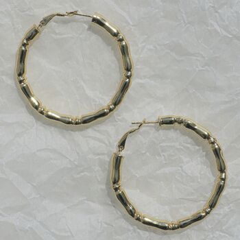 Gold Plated Oversized Bamboo Hoop Earrings, 6 of 6