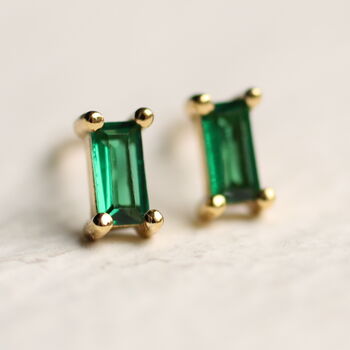 Emerald Green Baguette Rectangle Stud Earrings, 6 of 7