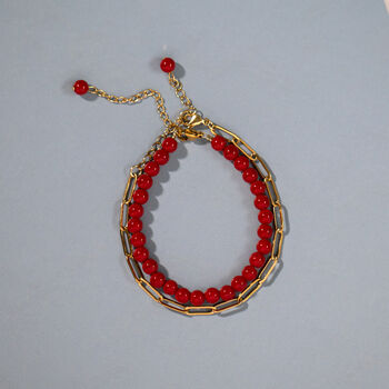Red Bead And Paperclip Chain Necklace Set Of Two, 3 of 4