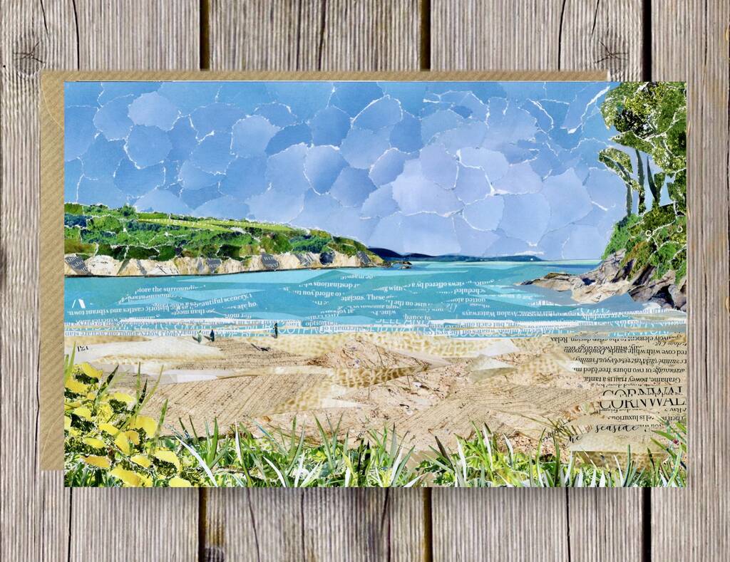 Maenporth Beach, Falmouth, Upcycled Collage Card
