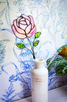 Pink Rose Flower Stem Faux Glass Flowers, 5 of 11