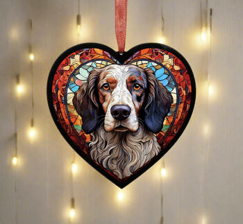 English Setter Stained Glass Effect Heart Suncatcher, 2 of 5