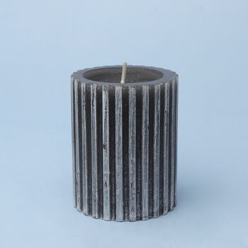 G Decor Scented Grooved Woody Dark Grey Pillar Candle, 3 of 5