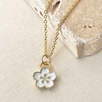 Enamel Cherry Blossom Flower Necklace, 4 of 4