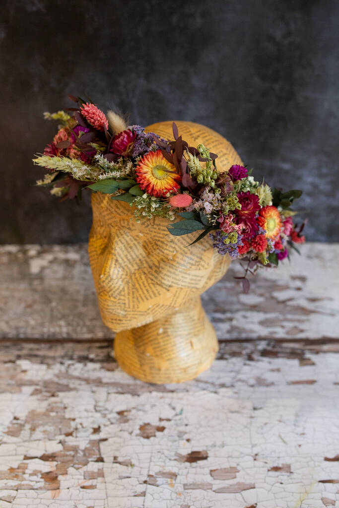 Dried Flower Hair Crown In Jewel Tones By Florence and Flowers |  