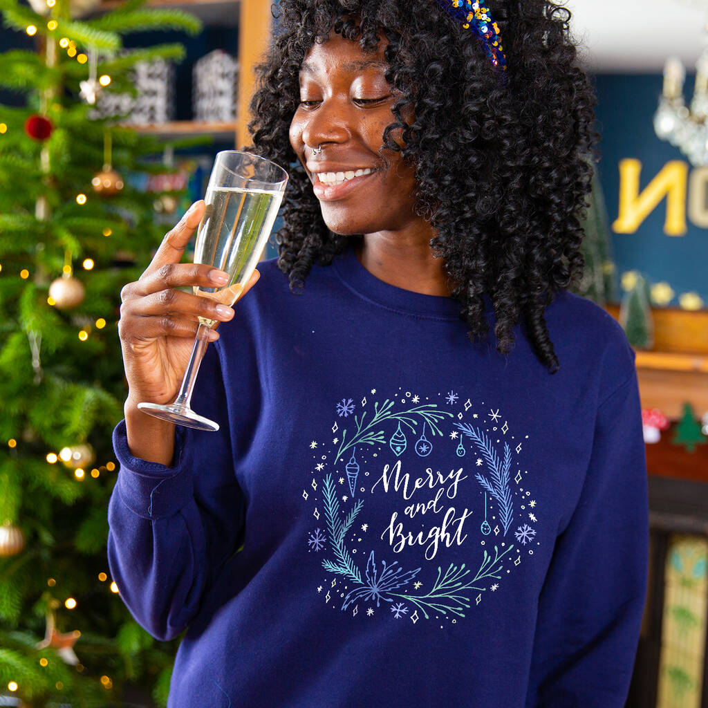 'Merry And Bright' Wreath Sweatshirt Jumper, 1 of 10