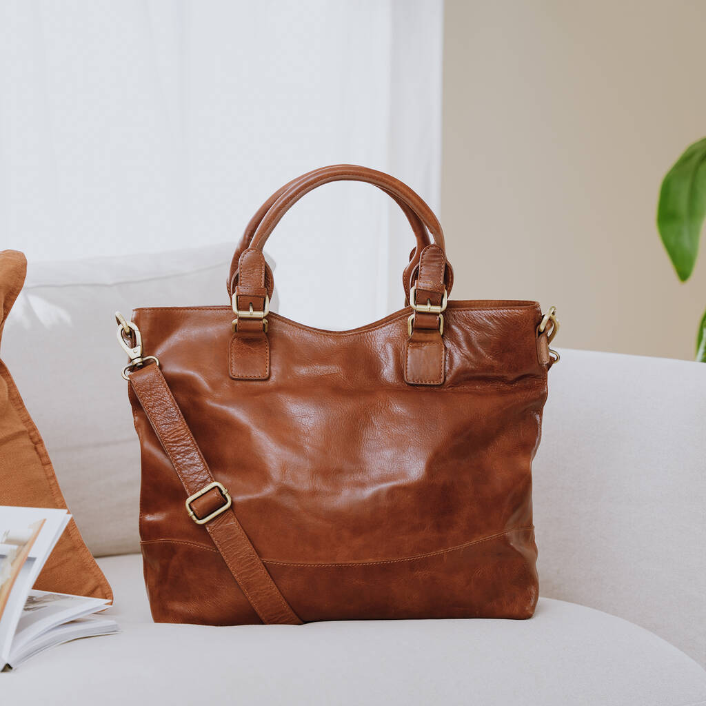 Classic Leather Tote Bag, Tan, 1 of 6