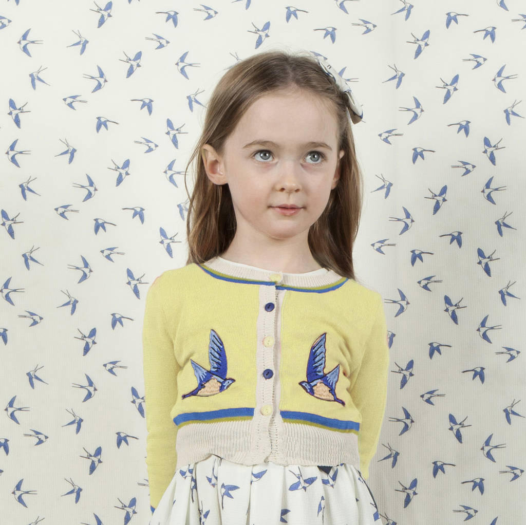 Girls Embroidered Swallow Cardigan By Palava