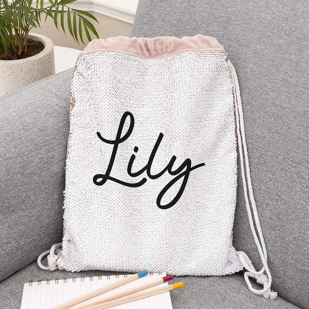 Personalised Sequin Drawstring Bag For Kids Gift By Bella Personalised ...