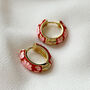 Enamel Floral Chunky Hoop Earrings Red, thumbnail 2 of 2