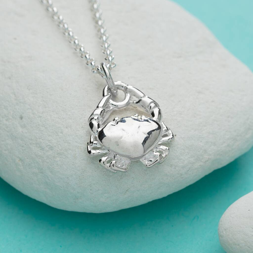 sterling silver crab necklace with personalised message by lily charmed