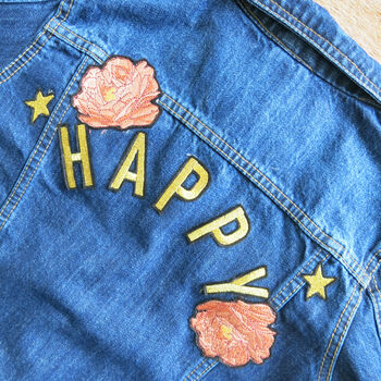 'Happy' Embroidered Kids Denim Jacket, 4 of 5