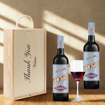 Personalised Jam Shed Red Wine Gift Set For Occasions Two Bottles, 4 of 8