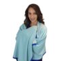 Aqua Blue Accent Border 00% Cashmere Travel Wrap Shawl Gift Boxed, thumbnail 2 of 10