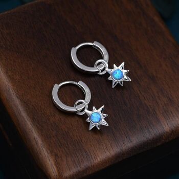 Opal Starburst Huggie Hoop Earrings In Sterling Silver, 2 of 11