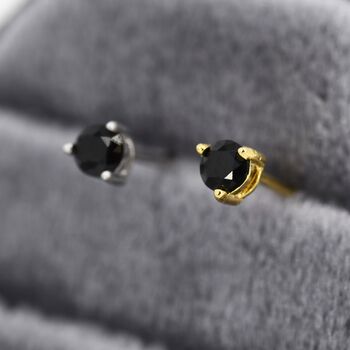 Sterling Silver Tiny Black Diamond Cz Stud Earrings, 7 of 12