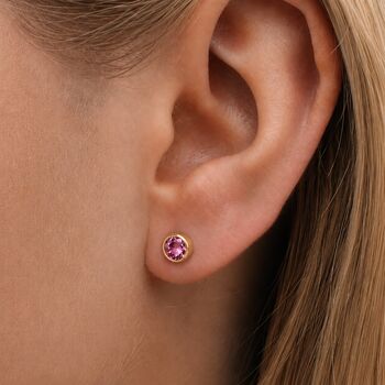 7mm Gold Plated Sterling Silver Tourmaline Cubic Zirconia Stud Earrings, 2 of 5