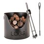 Black Iron Log Bucket With Poker And Tongs, thumbnail 2 of 7