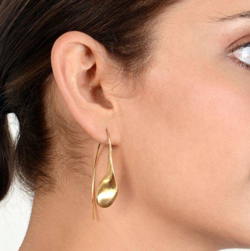 Gold Plated Drop Earrings With A Matt Textured Finish By The London