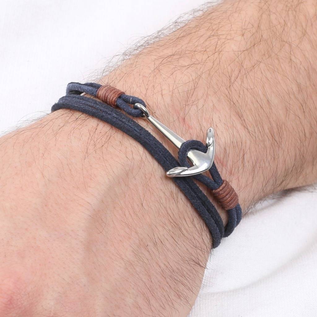 Men's Cord Wrap Bracelet With Stainless Steel Anchor By Lisa Angel