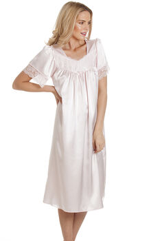 British Made Pale Pink Short Sleeved Satin Nightdress With Lace Detail Ladies Size 8 To 28 UK, 4 of 4