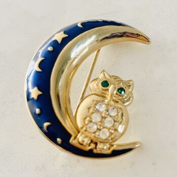 Genuine Vintage 1950s Gold Plated Enamel Owl Brooch, 3 of 9