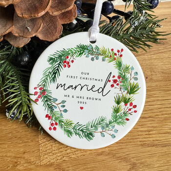 Personalised First Christmas Ornament For Newlywed Couple, 7 of 7