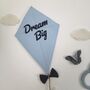 Dream Big Nursery Decor Wall Hanging, Baby Blue, Grey And White Fabric Kite, thumbnail 2 of 9