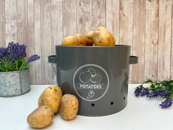 Grey Metal Potato Storage Tin – Breathable Container, 2 of 7