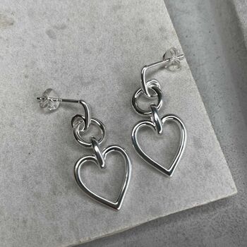 Sterling Silver Statement Heart Drop Earrings, 4 of 12