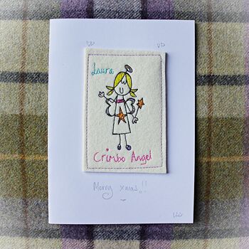 Personalised, Embroidered Christmas Angel Card, 2 of 4