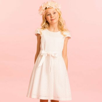 Flower Girls Dress White Embroidered Cotton, 2 of 4