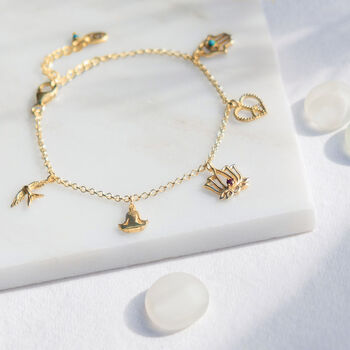 Peace Love And Freedom Sterling Silver / Gold Vermeil Charm Bracelet, 5 of 8