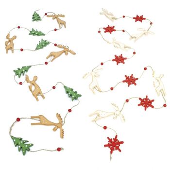 Reindeer Snow Flake Christmas Tree Wood Garland, 2 of 6