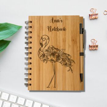 Personalised Eco Bamboo Floral Flamingo Notebook, 6 of 6