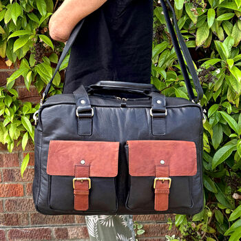 Black Premium Leather Holdall, Travel Tote, Flight Bag, Gym Bag, 2 of 6