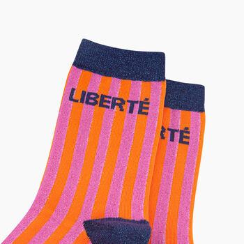 Liberte Stripes Combed Cotton Glitter Socks In Pink/Blue, 2 of 4