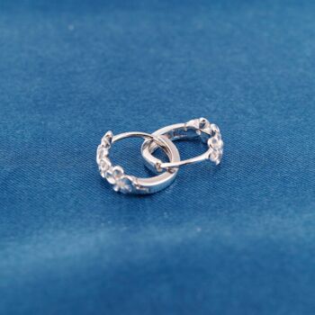 Silver Floral Half Hoop Earrings, 5 of 8