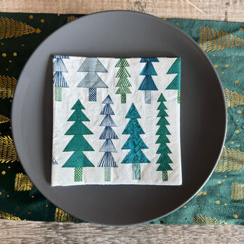 Elegant Green And Blue Christmas Tree Lunch Napkins X 20, 7 of 8