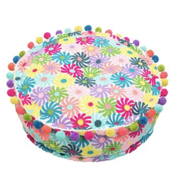 Multicoloured Hand Embroidered Pouffe, 2 of 3