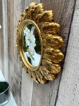 Small Gold Sunburst Mirror 18cm Round Boho Flower Gift, 7 of 7